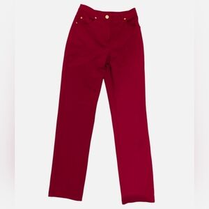 St. John Sport Vintage Womens Red Jeans Straight Leg Gold Accents, size 2 Tall